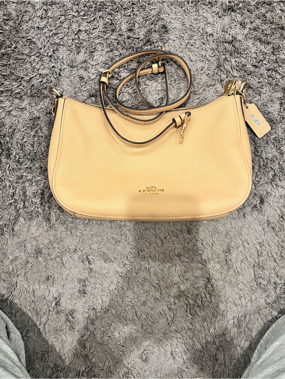 Coach Pebble Leather Hobo Shoulder Bag in Light Beige with Gold Hardware